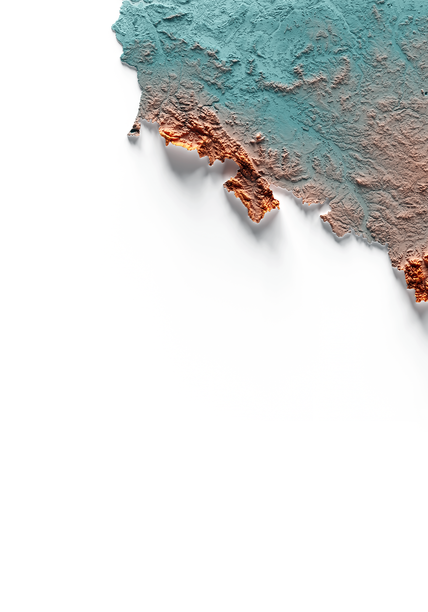 POLONIA. Mapa de relieve con contraste.