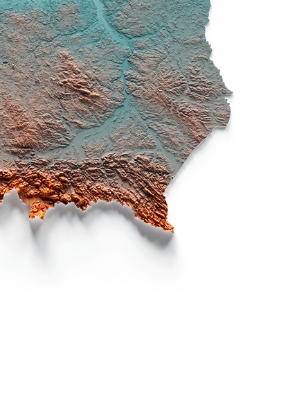 POLONIA. Mapa de relieve con contraste.