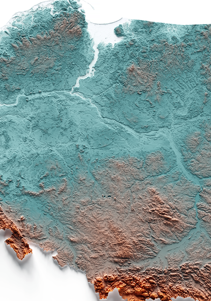 POLONIA. Mapa de relieve con contraste.