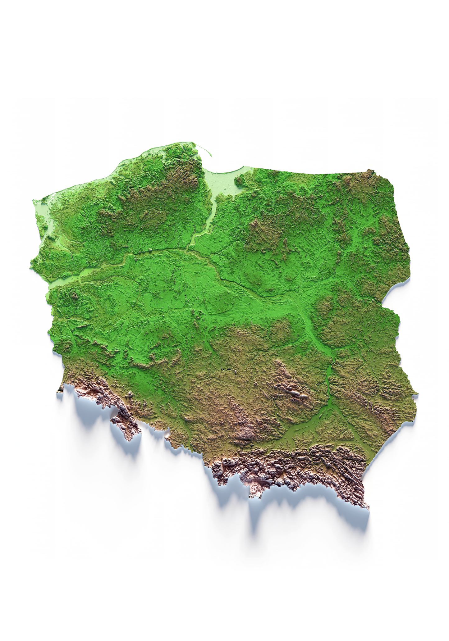 POLONIA. Mapa de relieve clásico.