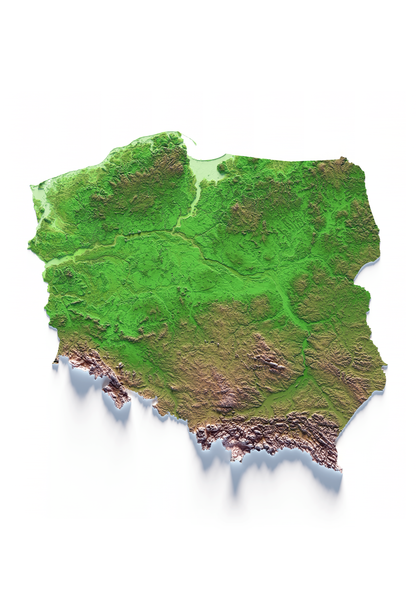 POLONIA. Mapa de relieve clásico.