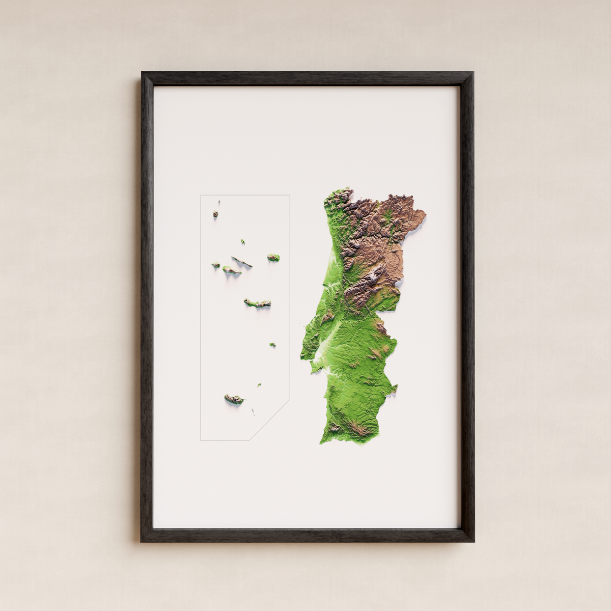 PORTUGAL. Mapa de relieve clásico
