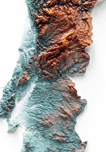 PORTUGAL. Mapa de relieve con contraste.
