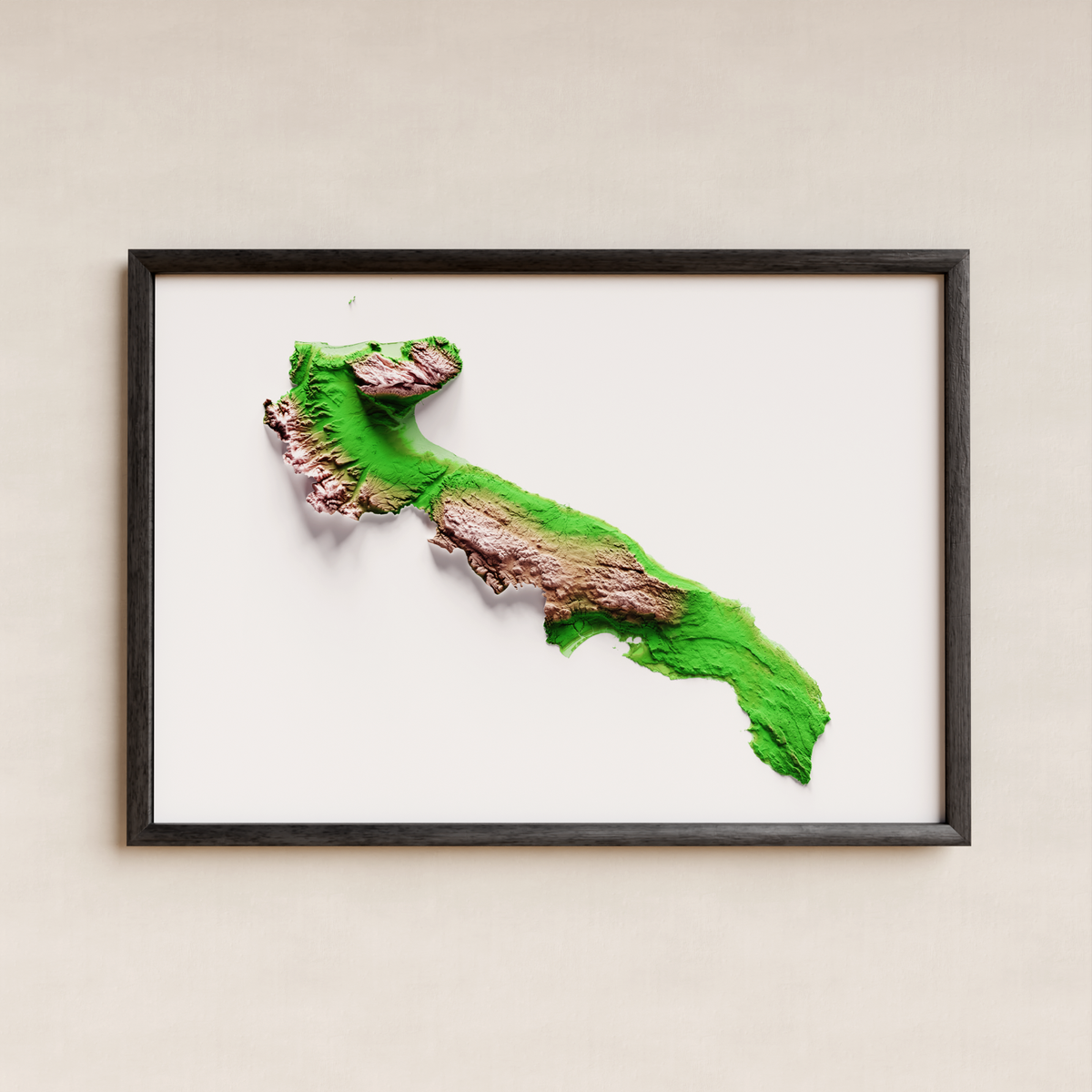 PUGLIA. Mapa de relieve artístico / paleta clásica
