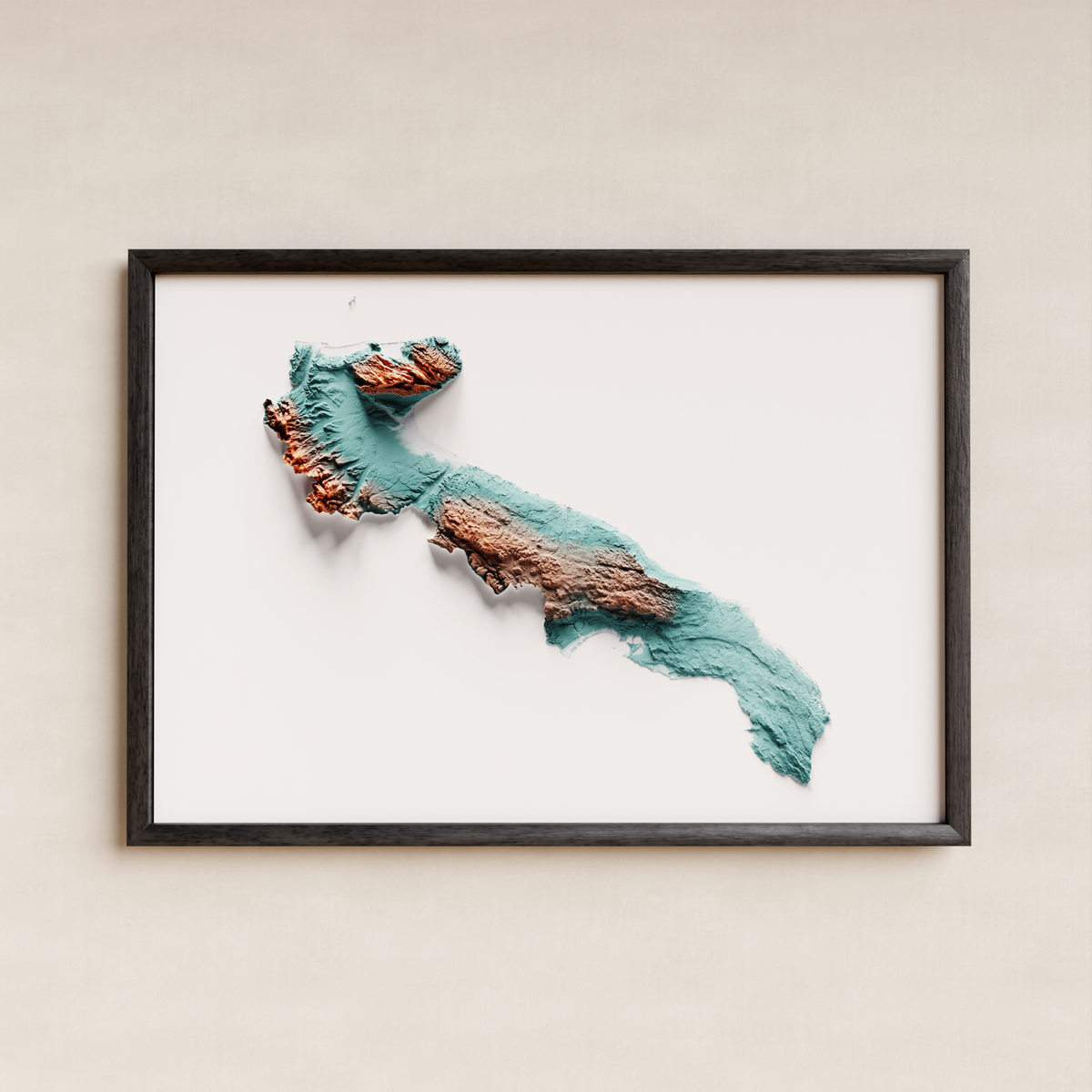 PUGLIA. Mapa de relieve artístico / azul y naranja