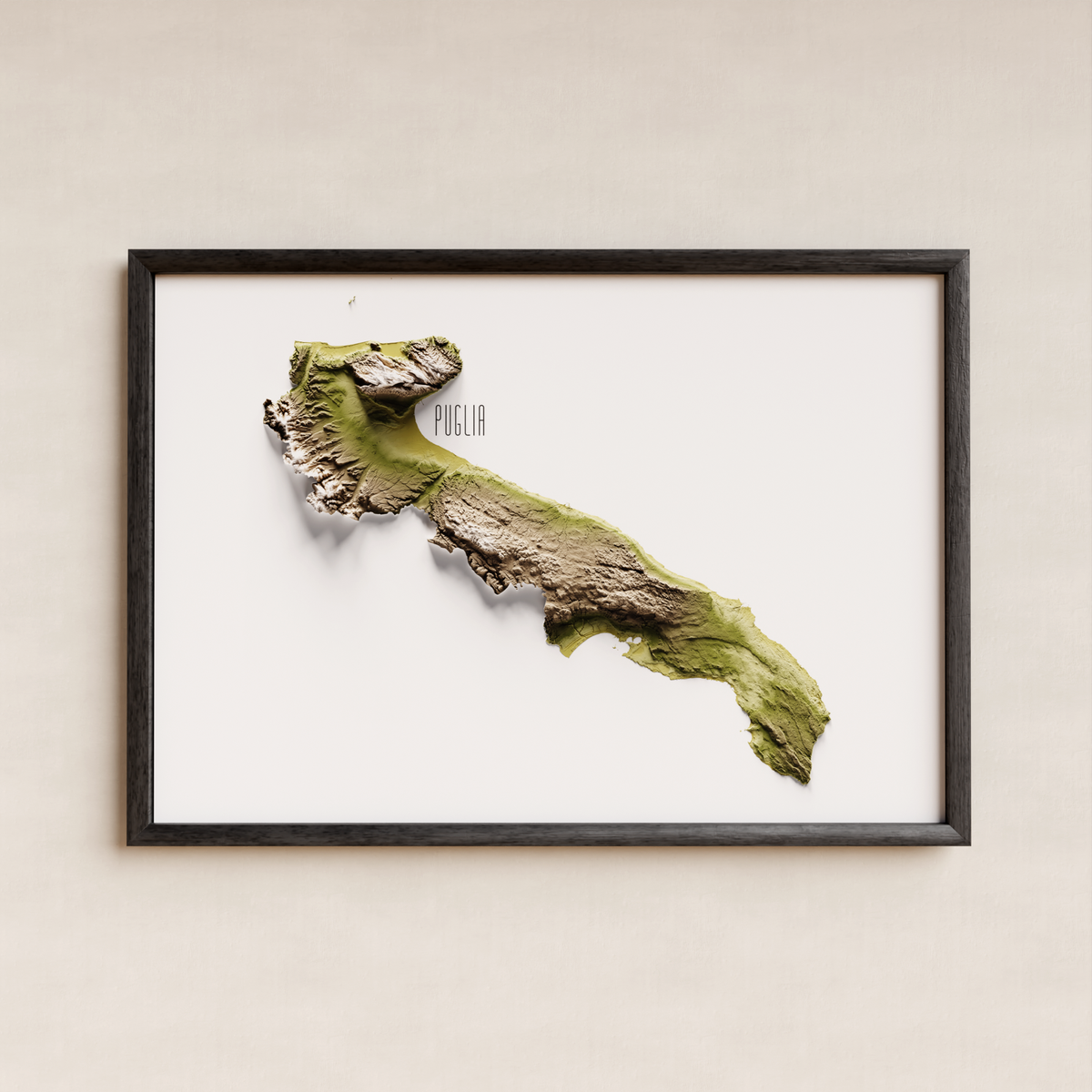 PUGLIA. Mapa de relieve artístico / tonos tierra