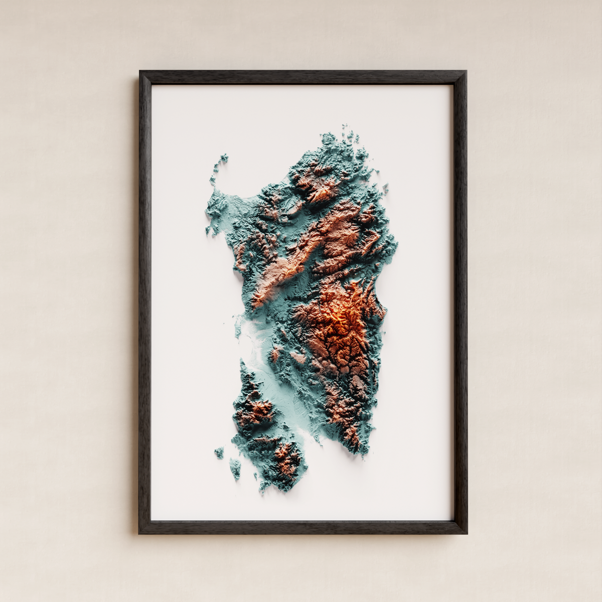 SARDEGNA. Mapa de relieve artístico / azul y naranja
