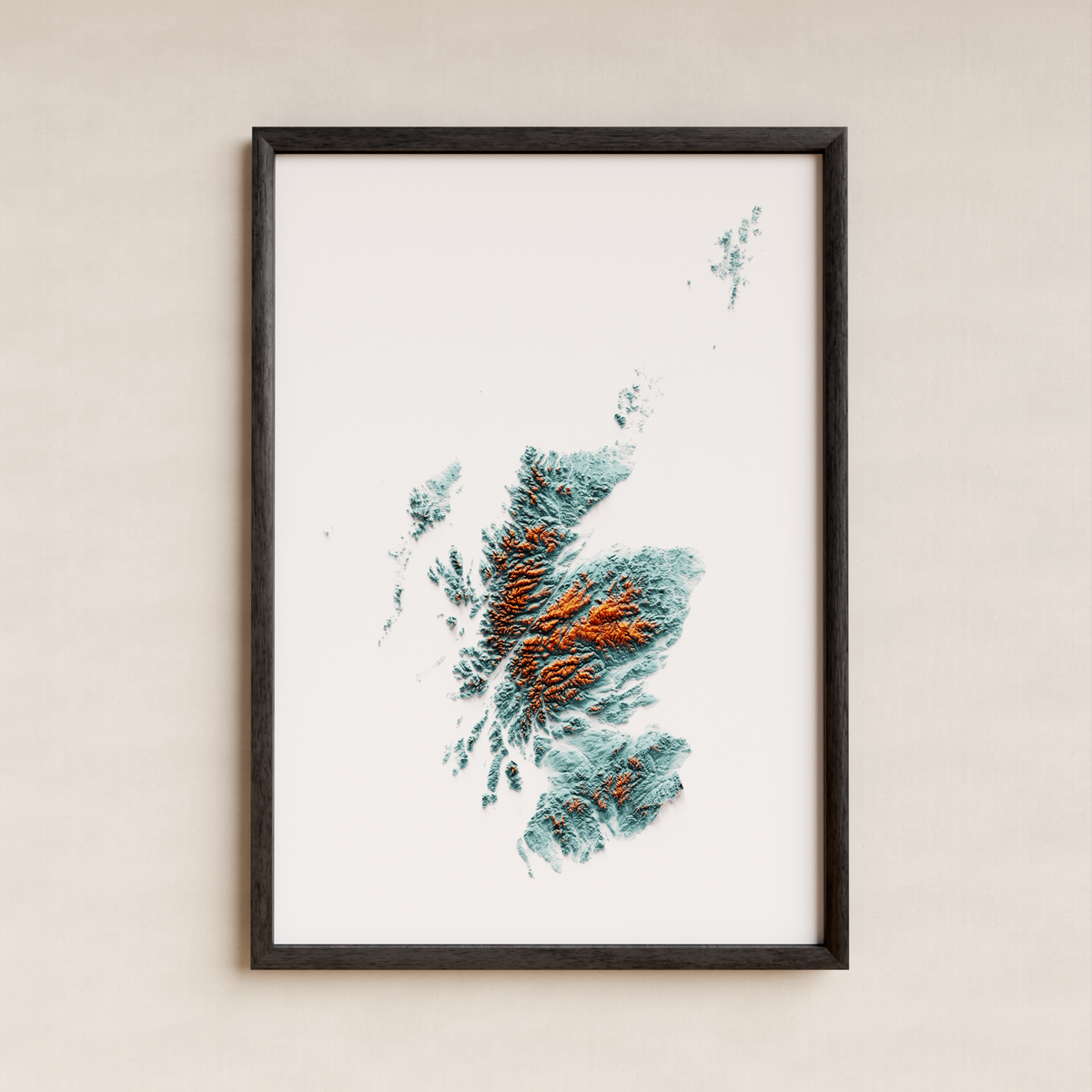 ESCÒCIA. Mapa de relleu artístic / blau i taronja