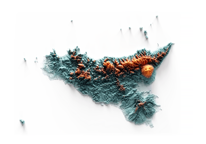 SICILIA. Mapa de relieve con contraste.