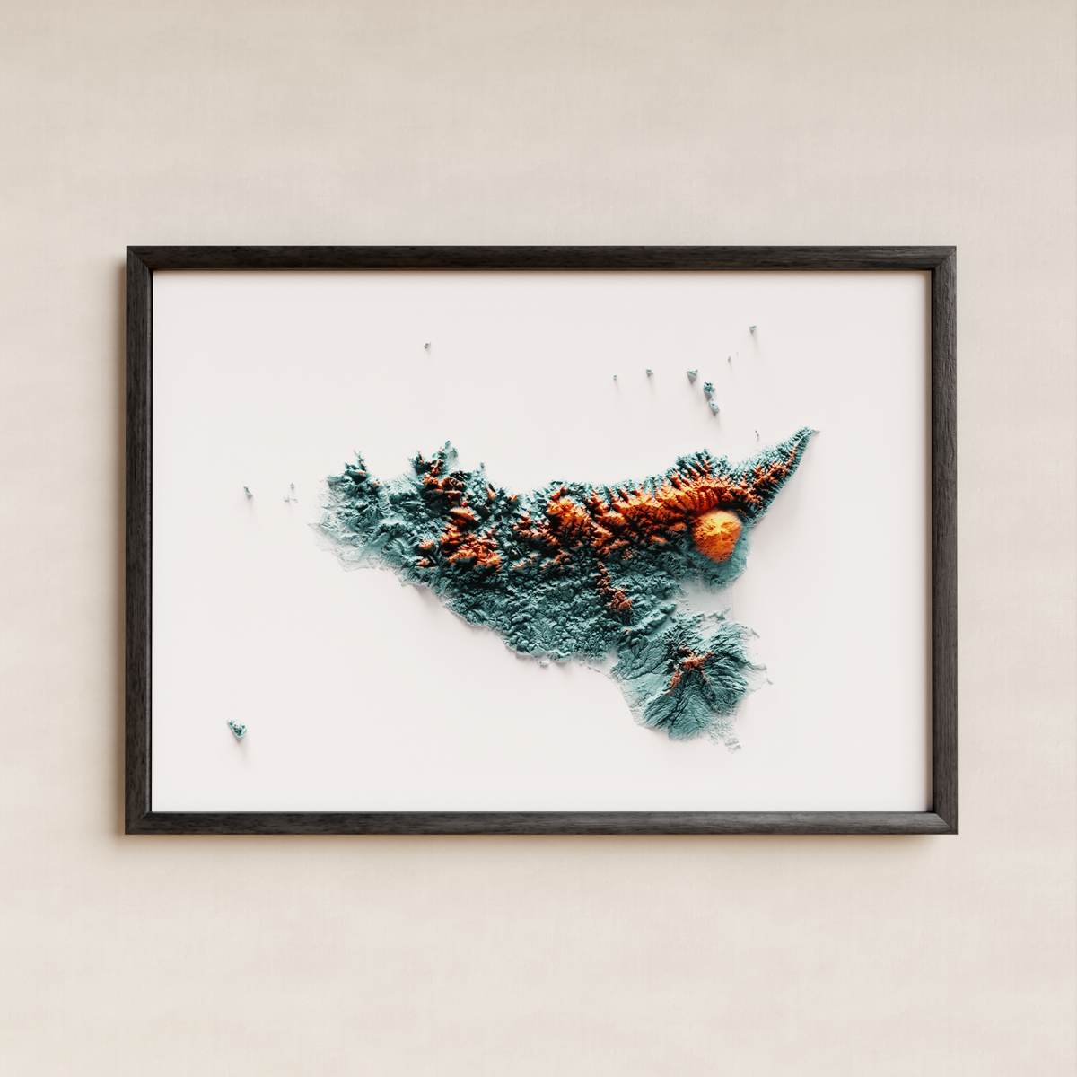 SICILIA. Mapa de relleu artístic / blau i taronja