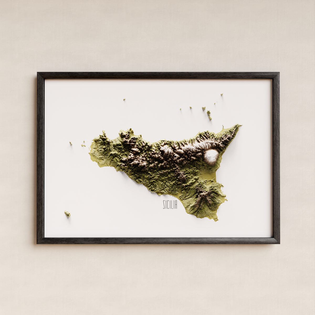 SICILIA. Mapa de relleu artístic / tons terrosos