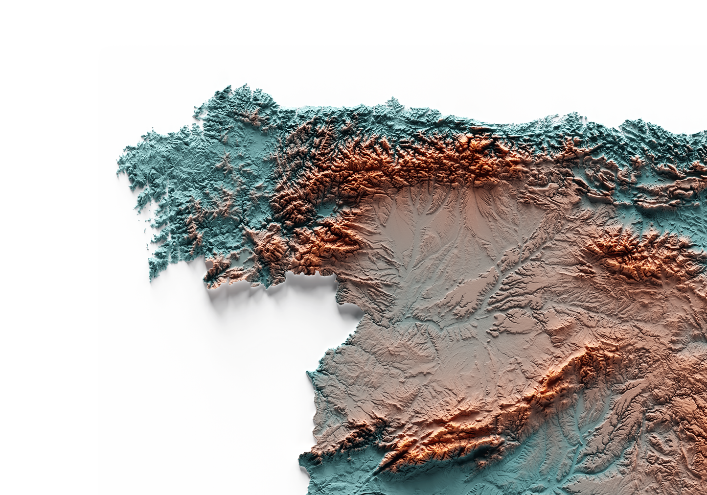 ESPAÑA. Mapa de relieve con contraste.