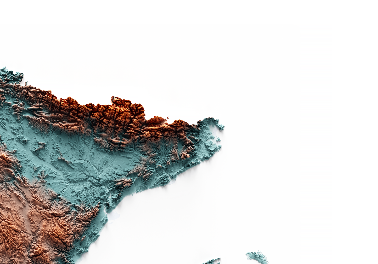 ESPAÑA. Mapa de relieve con contraste.