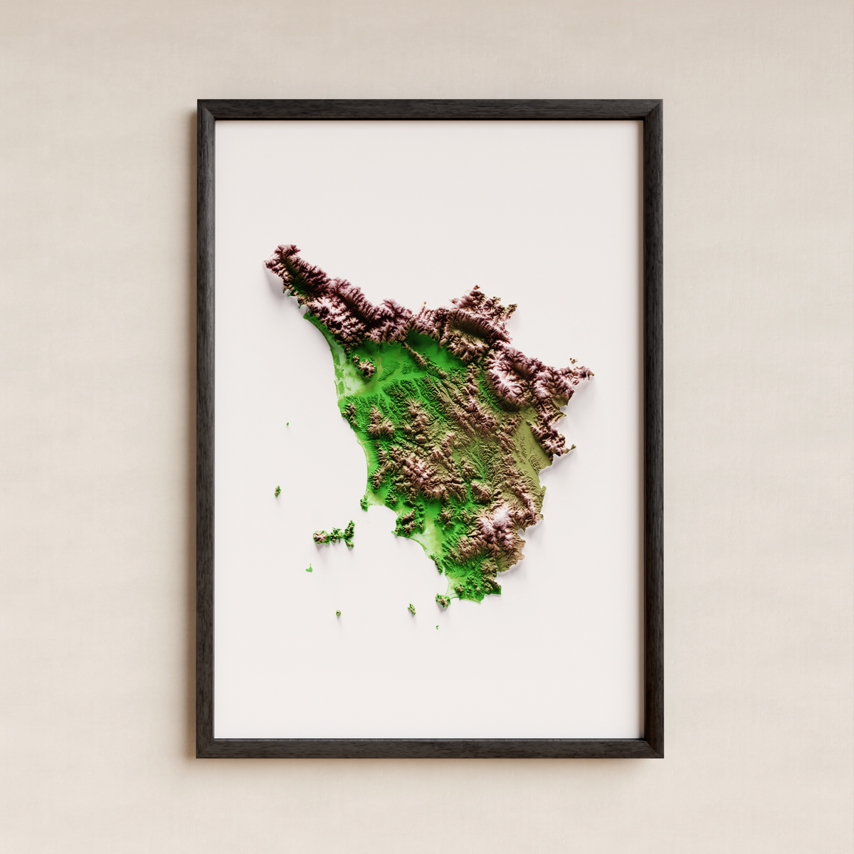 TOSCANA. Mapa de relieve artístico / paleta clásica