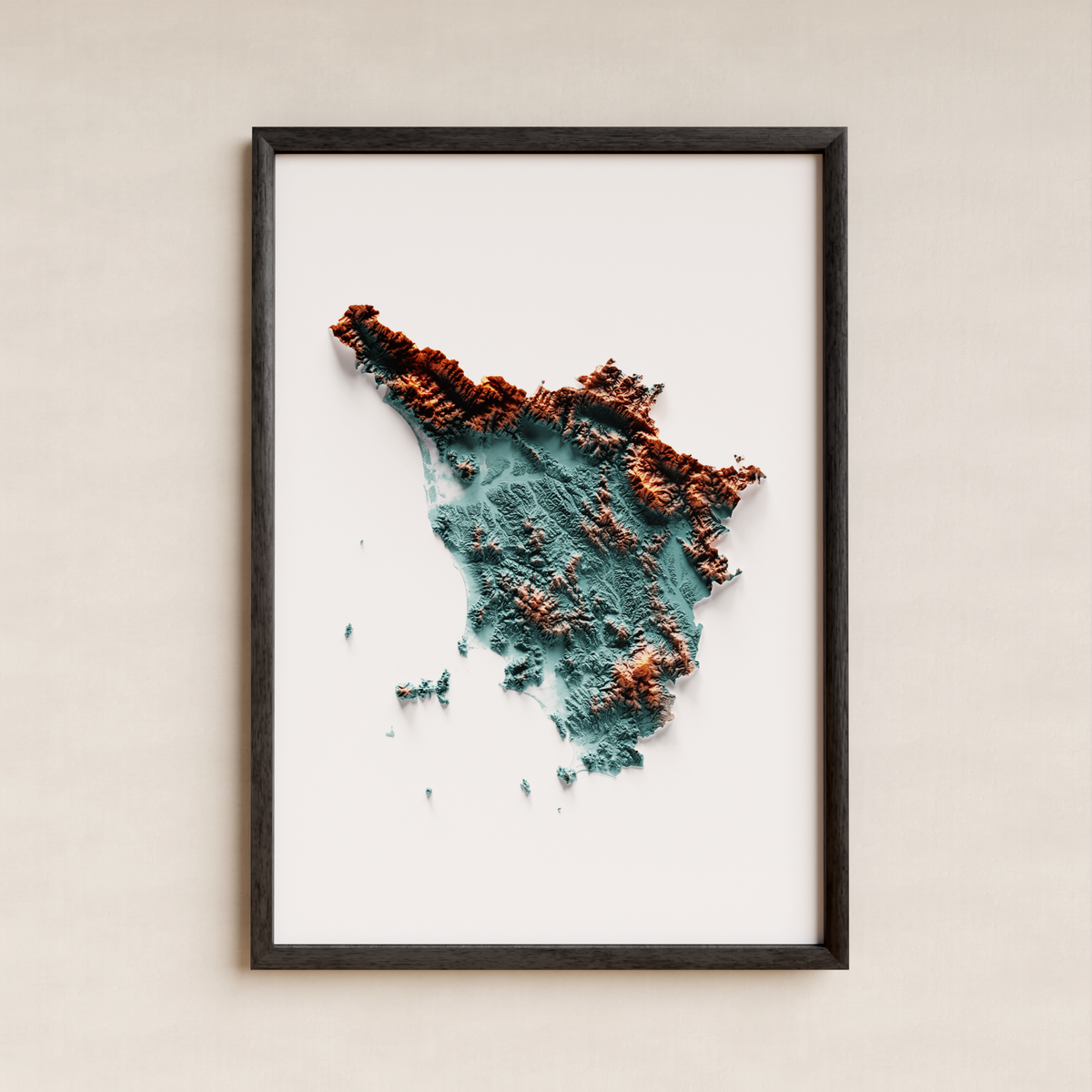 TOSCANA. Mapa de relieve en contraste