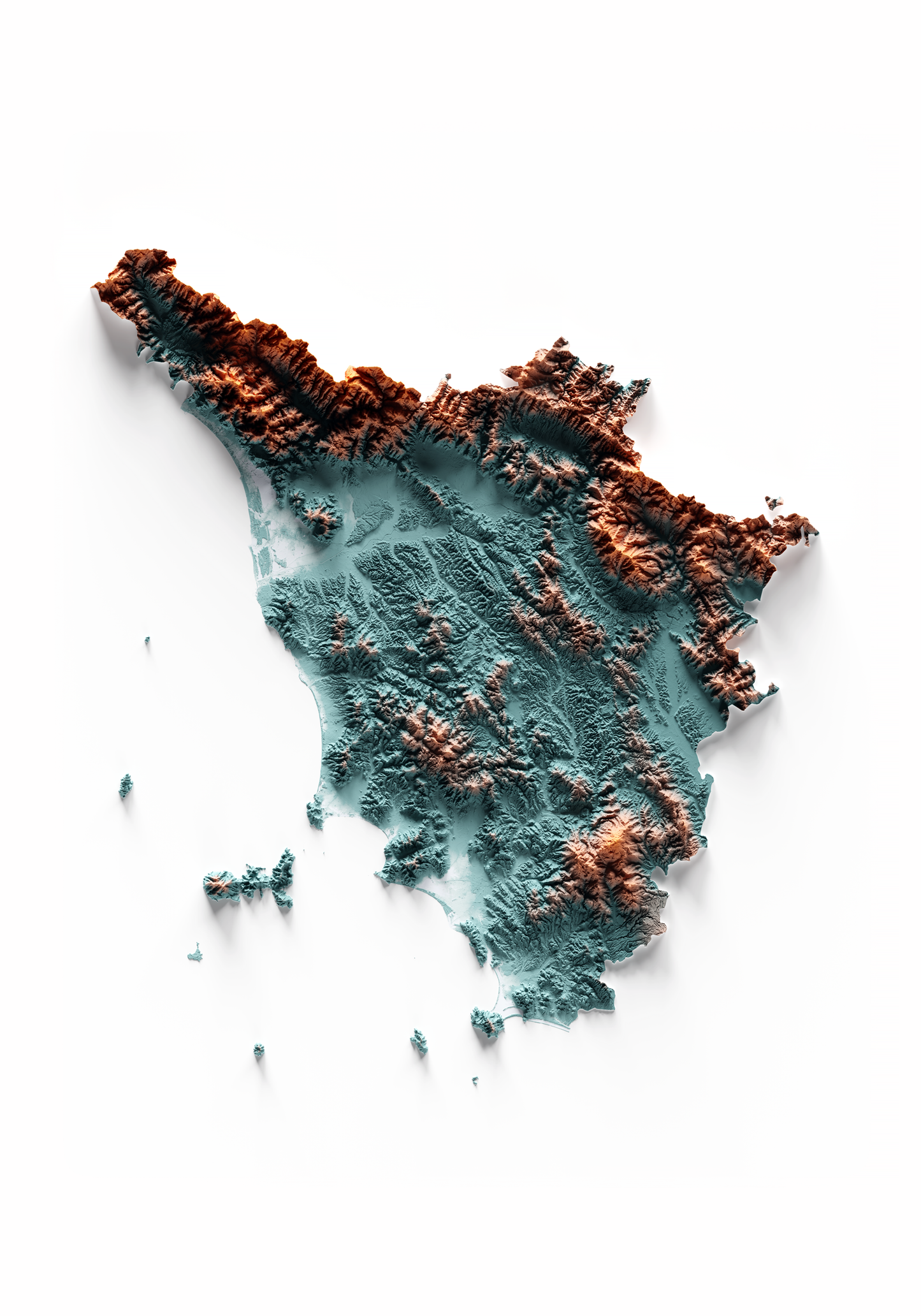 TOSCANA. Mapa de relieve con contraste.
