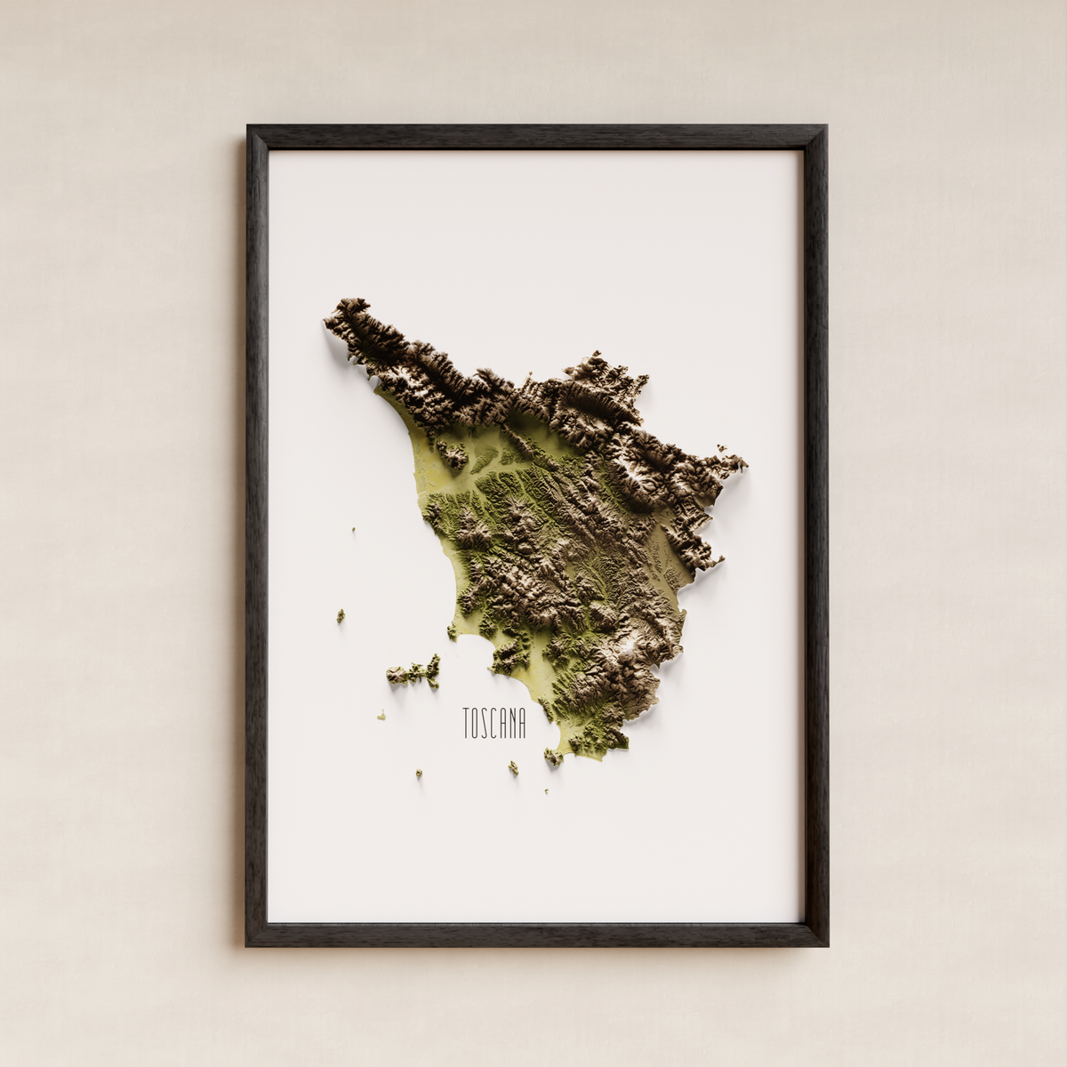 TOSCANA. Mapa de relieve artístico / tonos tierra