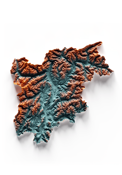 TRENTINO-ALTO ADIGIO. Mapa de relieve con contraste.