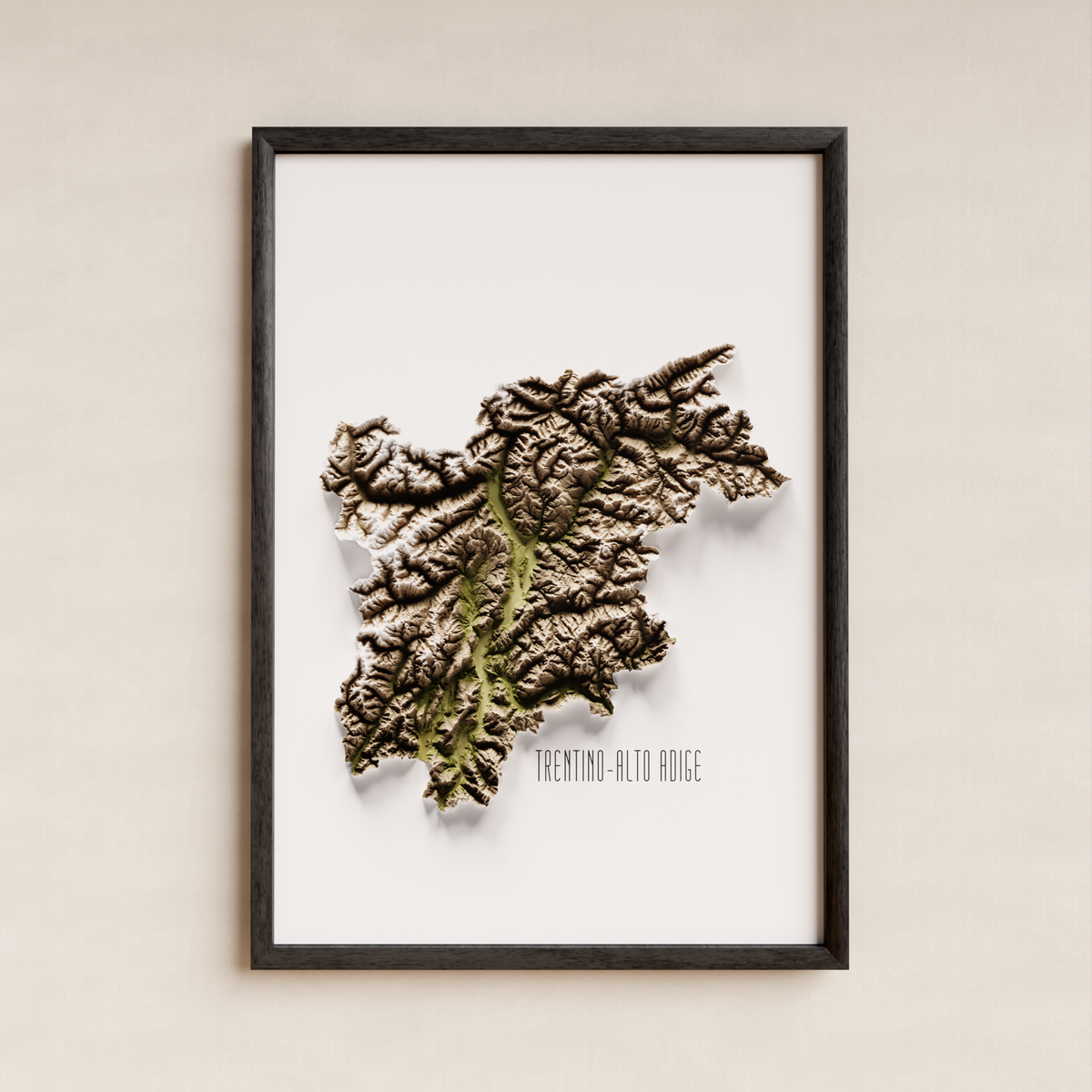 TRENTINO-ALTO ADIGE. Mapa de relieve artístico / tonos tierra