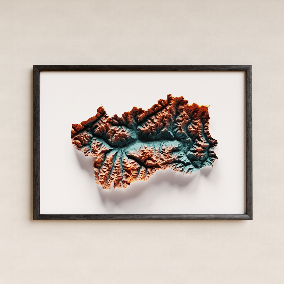 VALLE D’AOSTA. Mapa de relieve artístico / azul y naranja