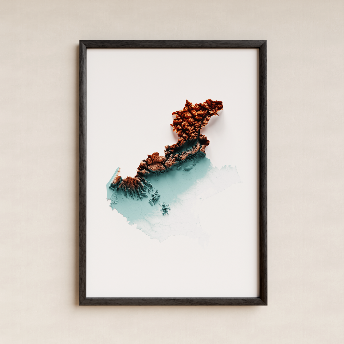 VENETO. Mapa de relieve artístico / azul y naranja