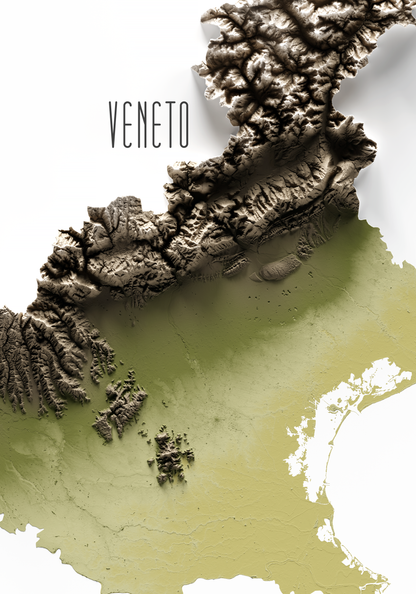 VÉNETO. Mapa de relieve en colores terrosos.