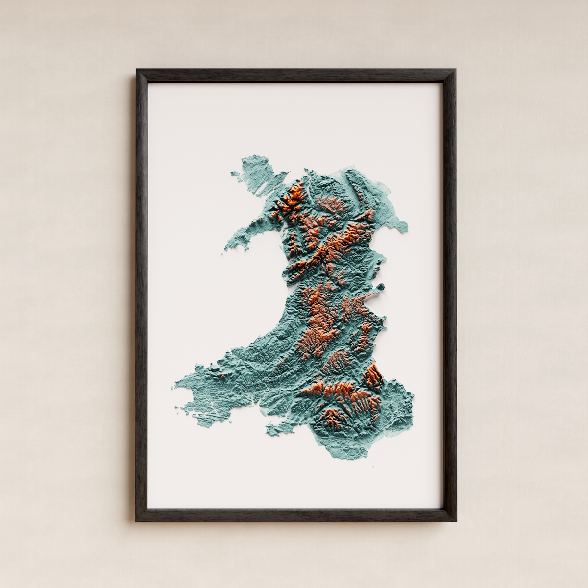 CYMRU / GAL·LES. Mapa de relleu artístic / blau i taronja