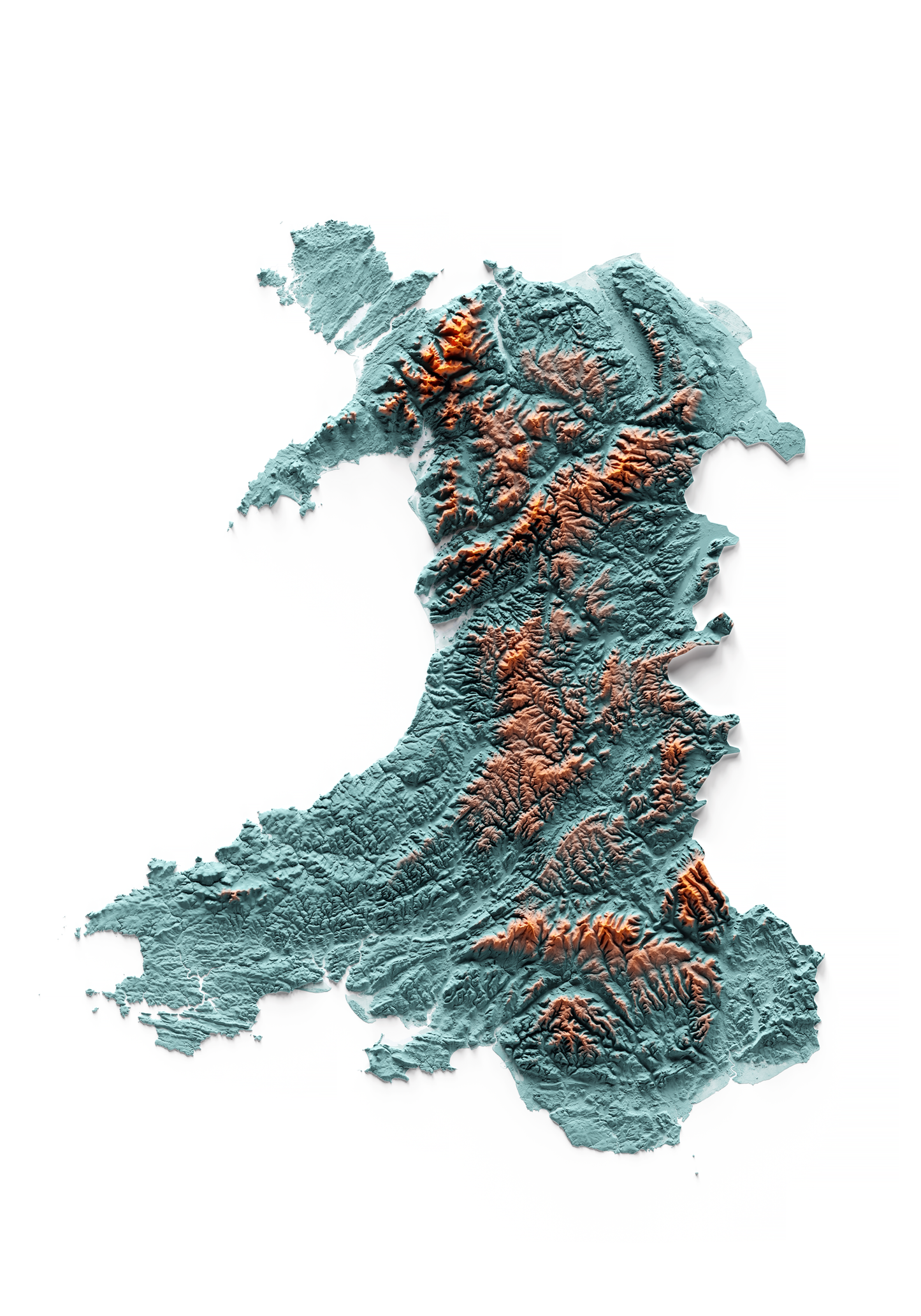 GALES - CYMRU. Mapa de relieve con contraste.