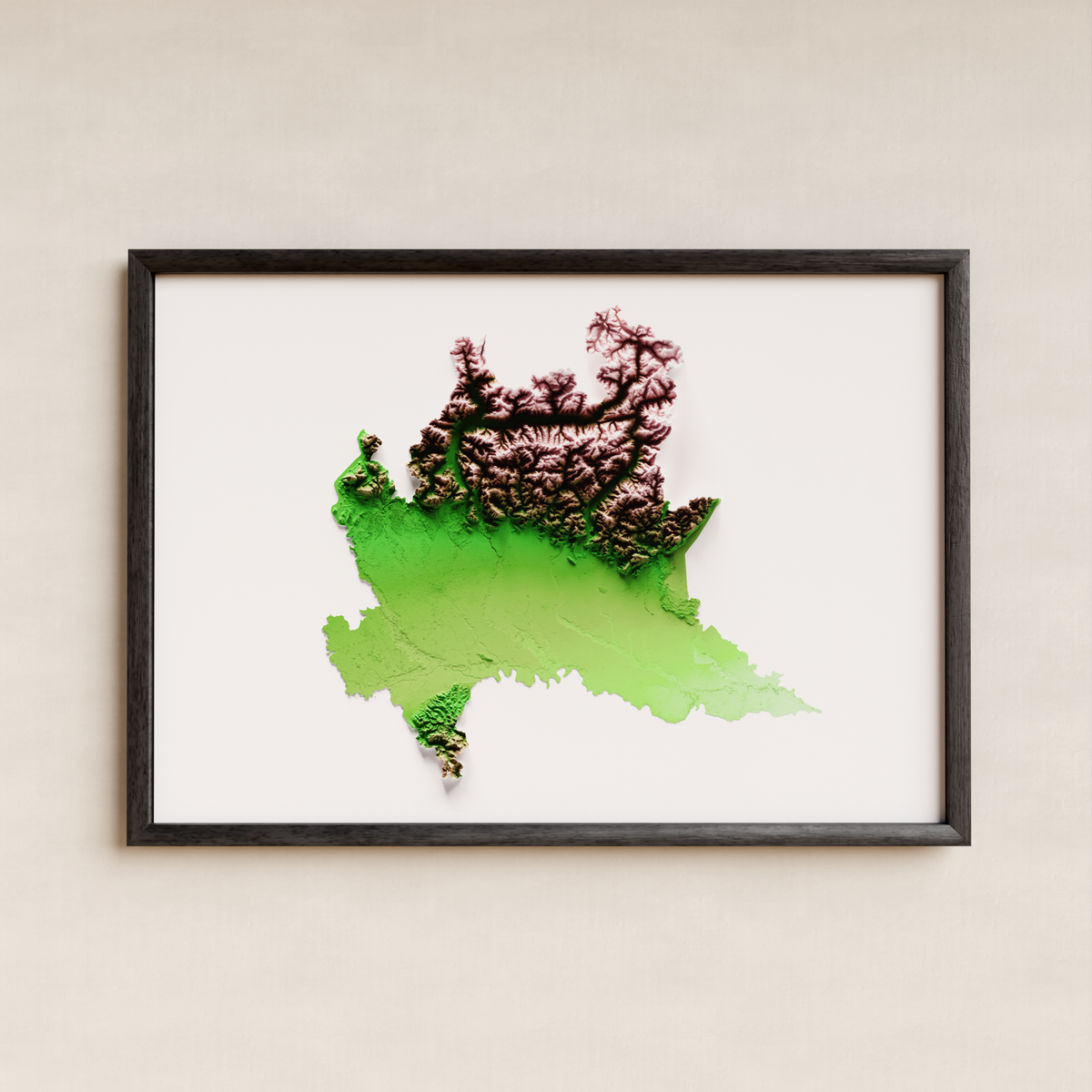 LOMBARDIA. Mapa de relieve artístico / paleta clásica