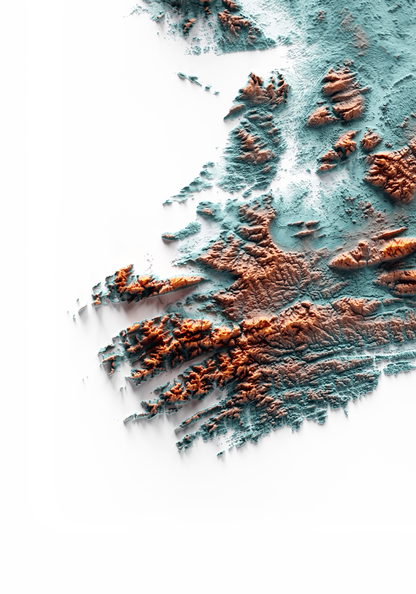 IRLANDA. Mapa de relieve con contraste.