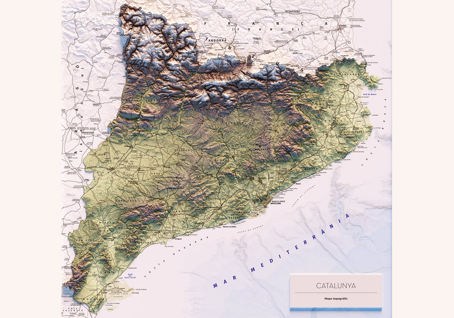 CATALUNYA. Mapa topográfico. Versió sense llegenda.