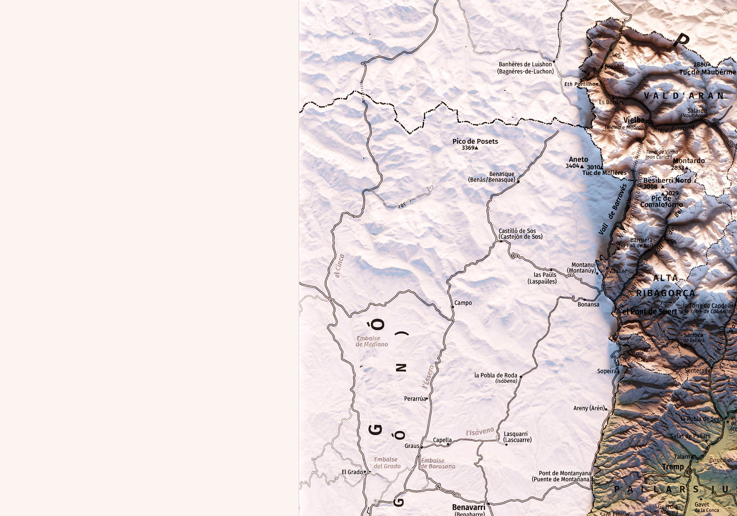 CATALUNYA. Mapa topográfico. Versió sense llegenda.