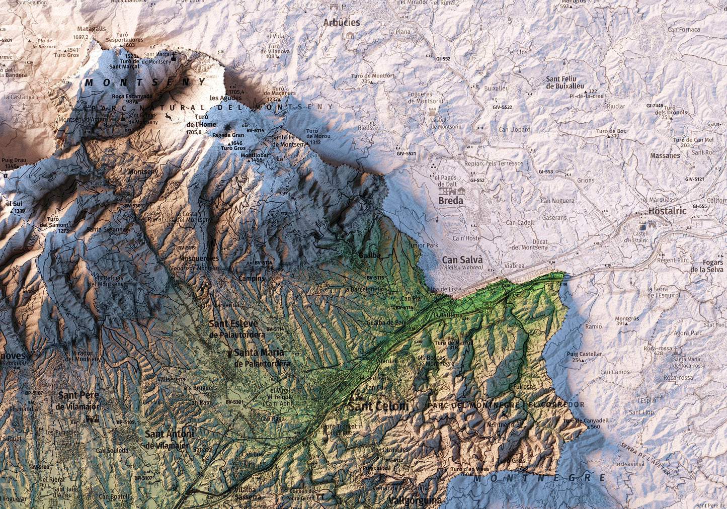 EL VALLÈS ORIENTAL. Mapa topográfico.