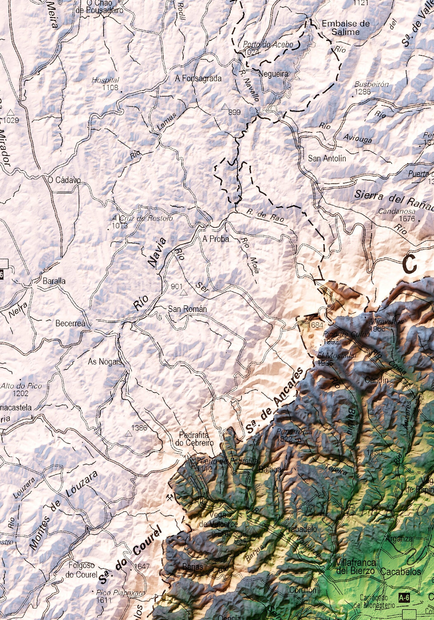 EL BIERZO. Mapa topográfico.