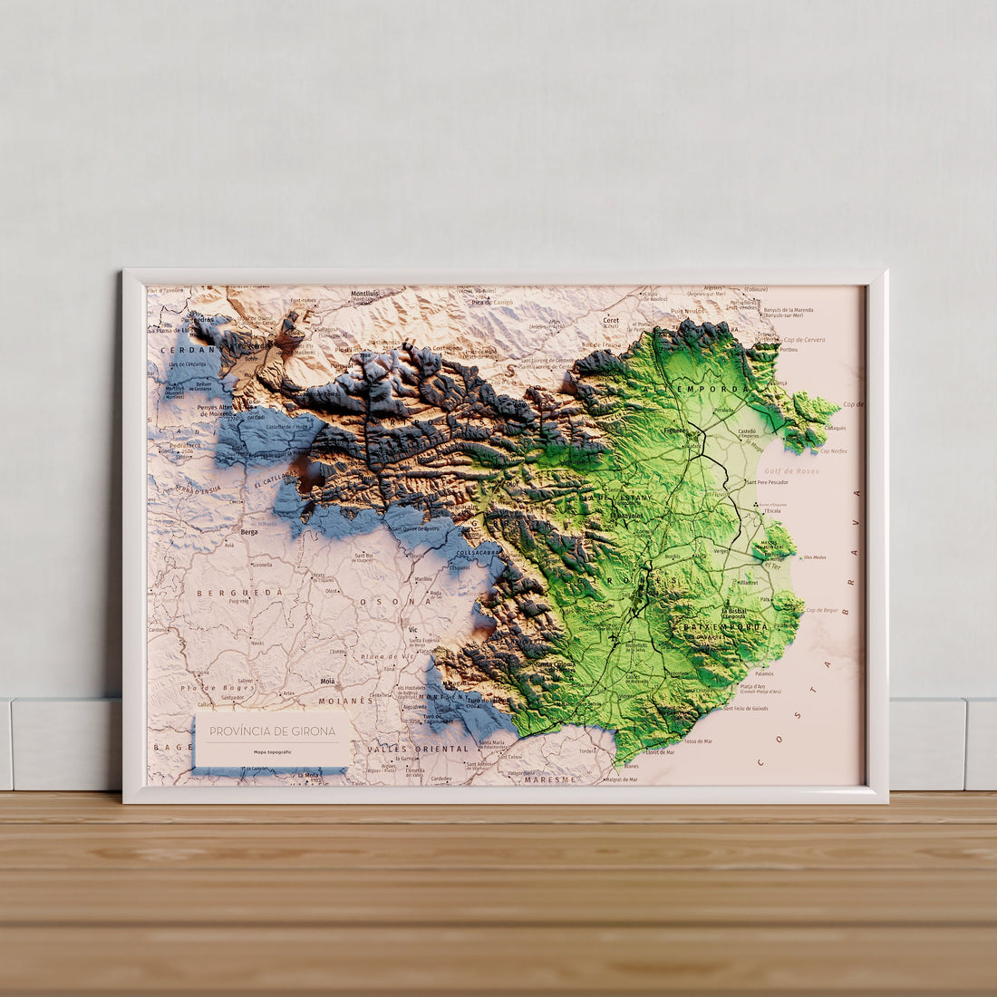 PROVINCIA DE GIRONA. Mapa topográfico artístico en color