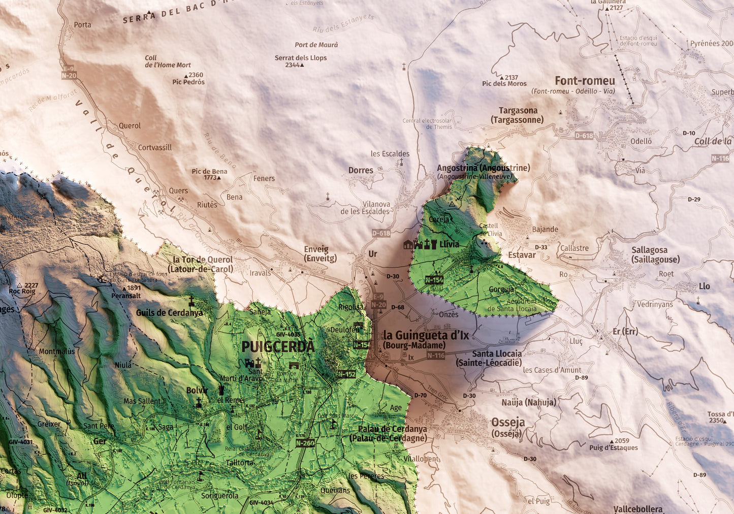 LA CERDANYA. Mapa topográfico.