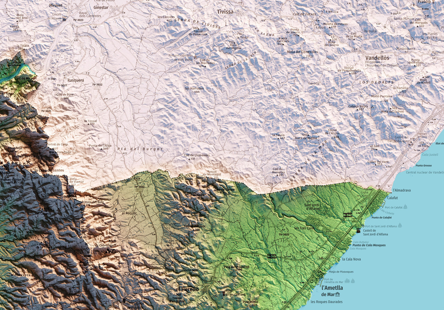 EL BAIX EBRE. Mapa topográfico.