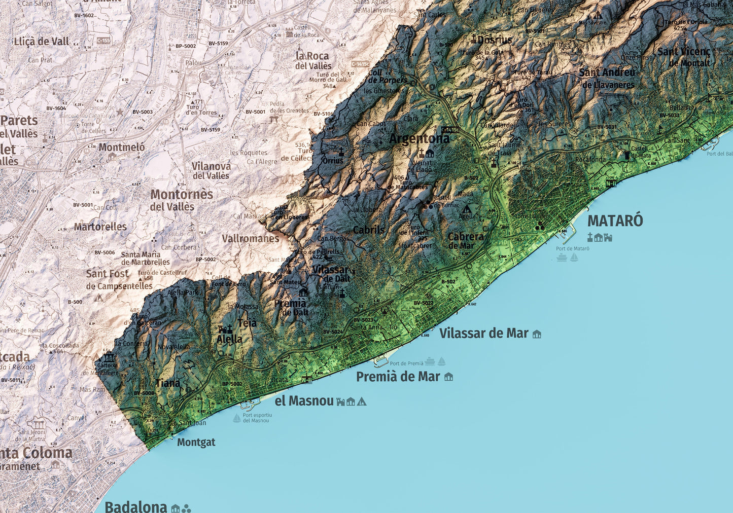 EL MARESME. Mapa topográfico.