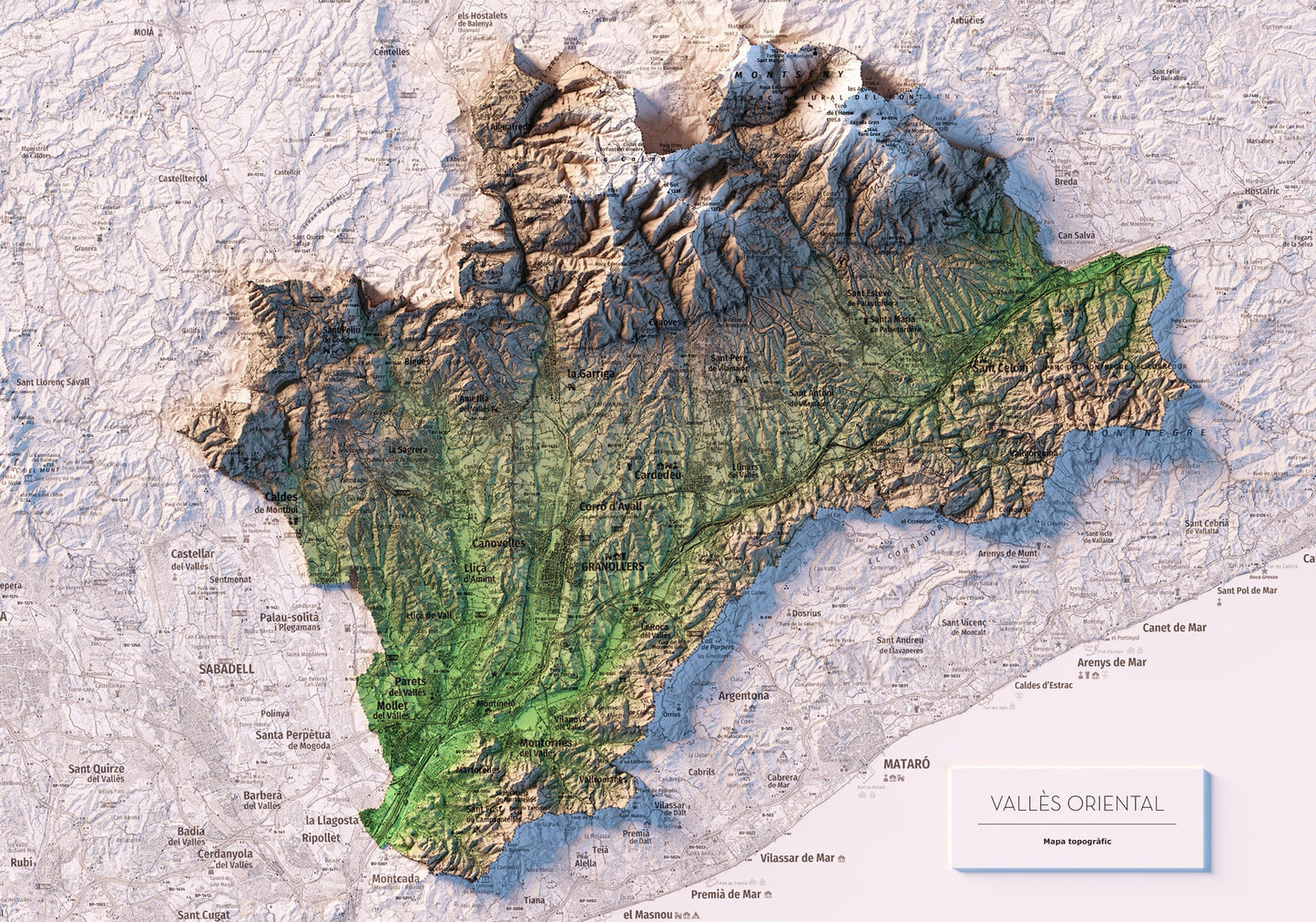 EL VALLÈS ORIENTAL. Mapa topográfico.