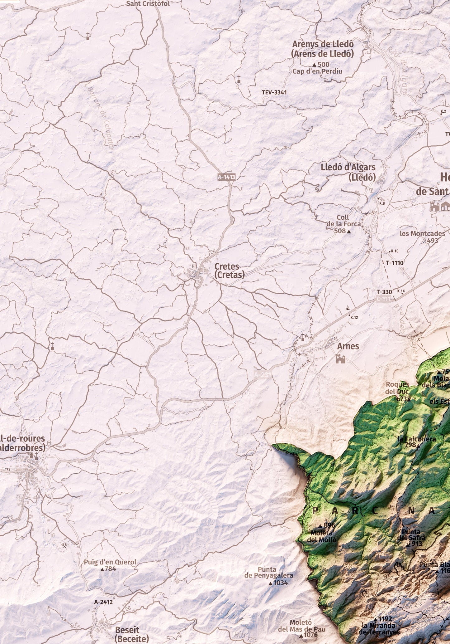 PARC NATURAL DELS PORTS. Mapa topográfico.