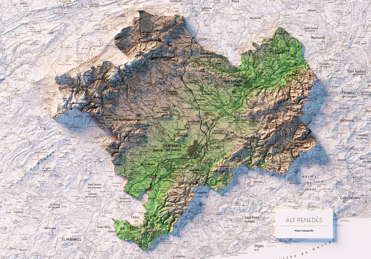 L'ALT PENEDÈS. Mapa topográfico.