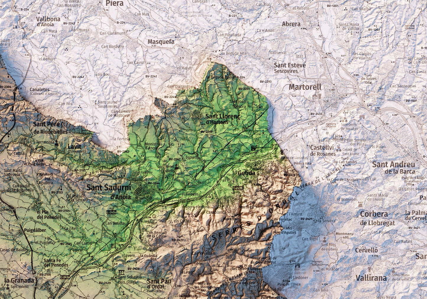 L'ALT PENEDÈS. Mapa topográfico.