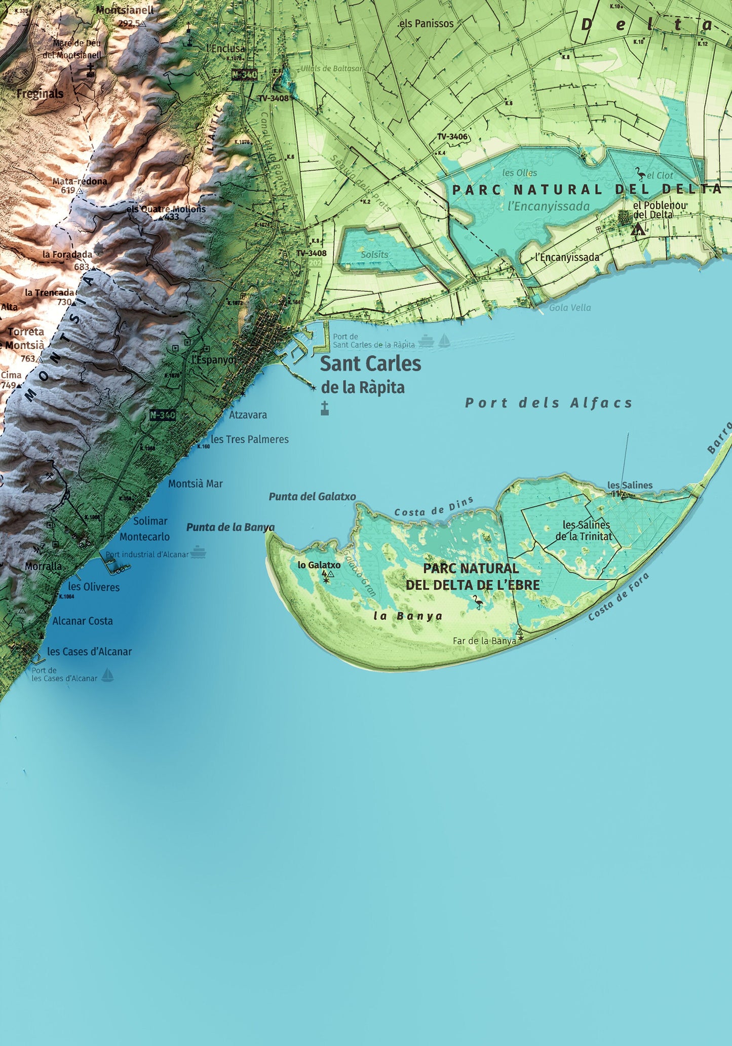 EL DELTA DE L'EBRE. Mapa topográfico.