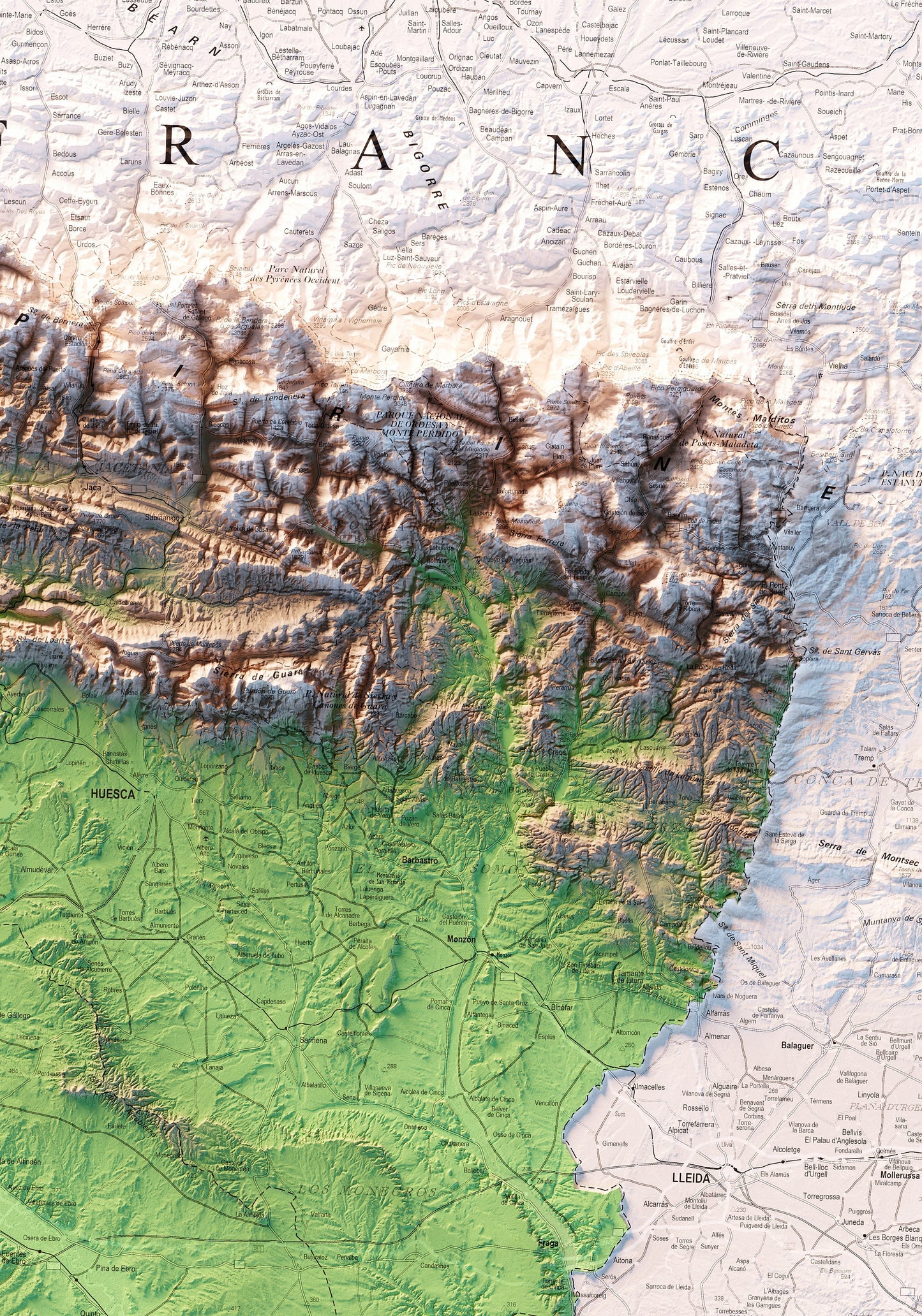 ARAGÓN. Mapa topográfico.