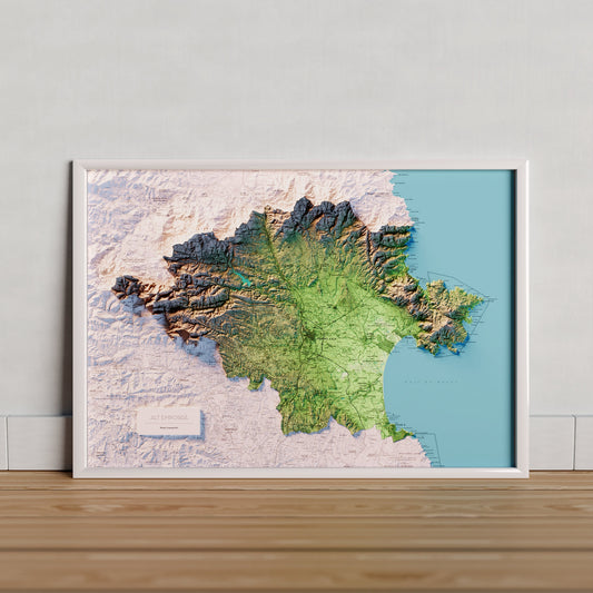 L'ALT EMPORDÀ. Mapa topográfico. Versió amb el mar blau.