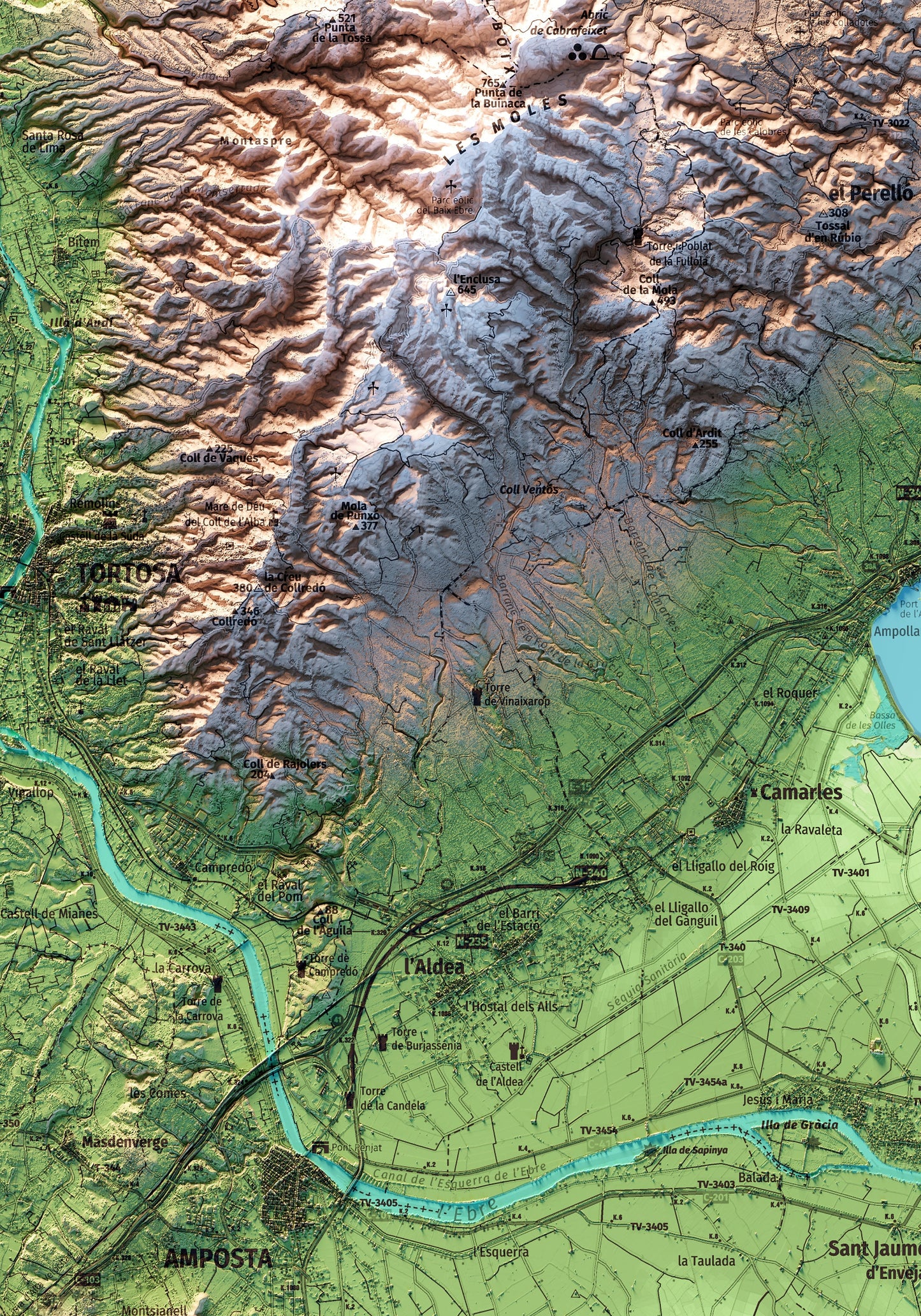 EL DELTA DE L'EBRE. Mapa topográfico.