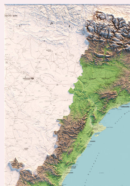 ELS PAÏSOS CATALANS. Mapa topográfico. Versió amb el mar blau.