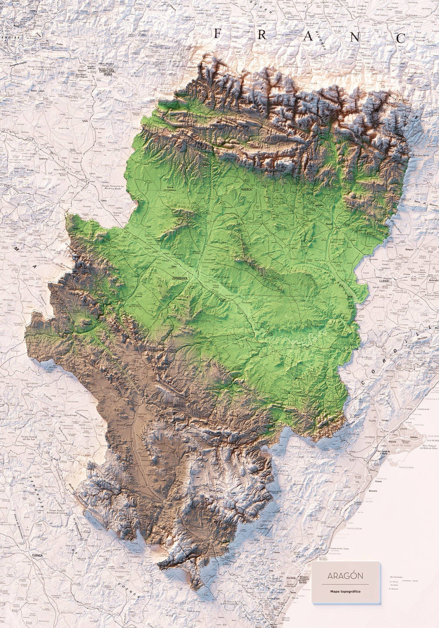 ARAGÓN. Mapa topográfico.