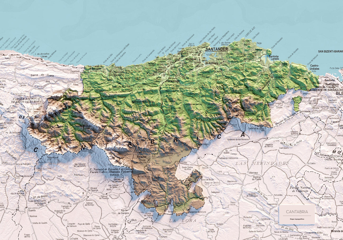 CANTABRIA. Mapa topográfico.