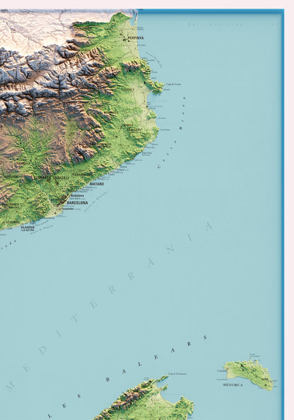 ELS PAÏSOS CATALANS. Mapa topográfico. Versió amb el mar blau.